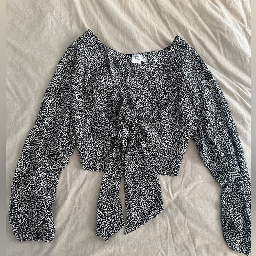 Princess Polly Leopard Print Tie Front Cropped Shirt